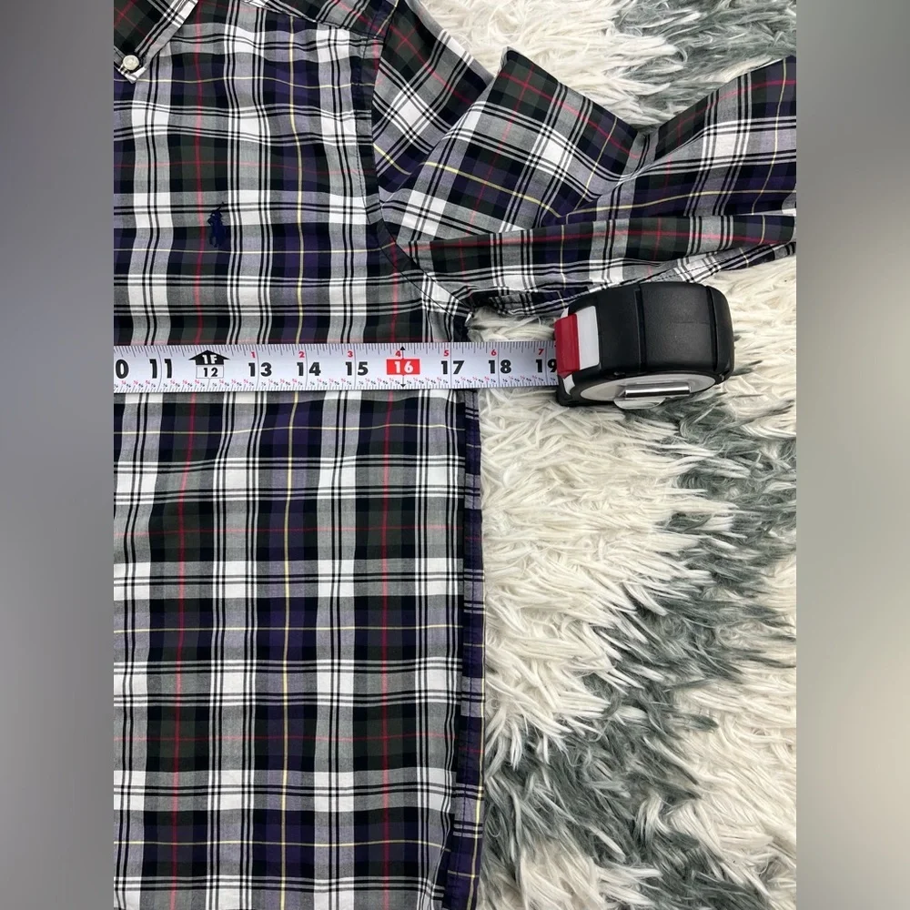Ralph Lauren Kids Boys Purple Black Plaid Long Sleeve Button Up Shirt Size M